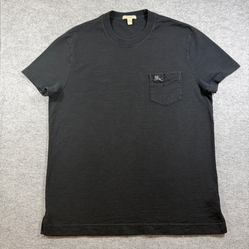 Burberry Brit T Shirt Mens L Black Pocket Knight Logo Crew Neck Cotton